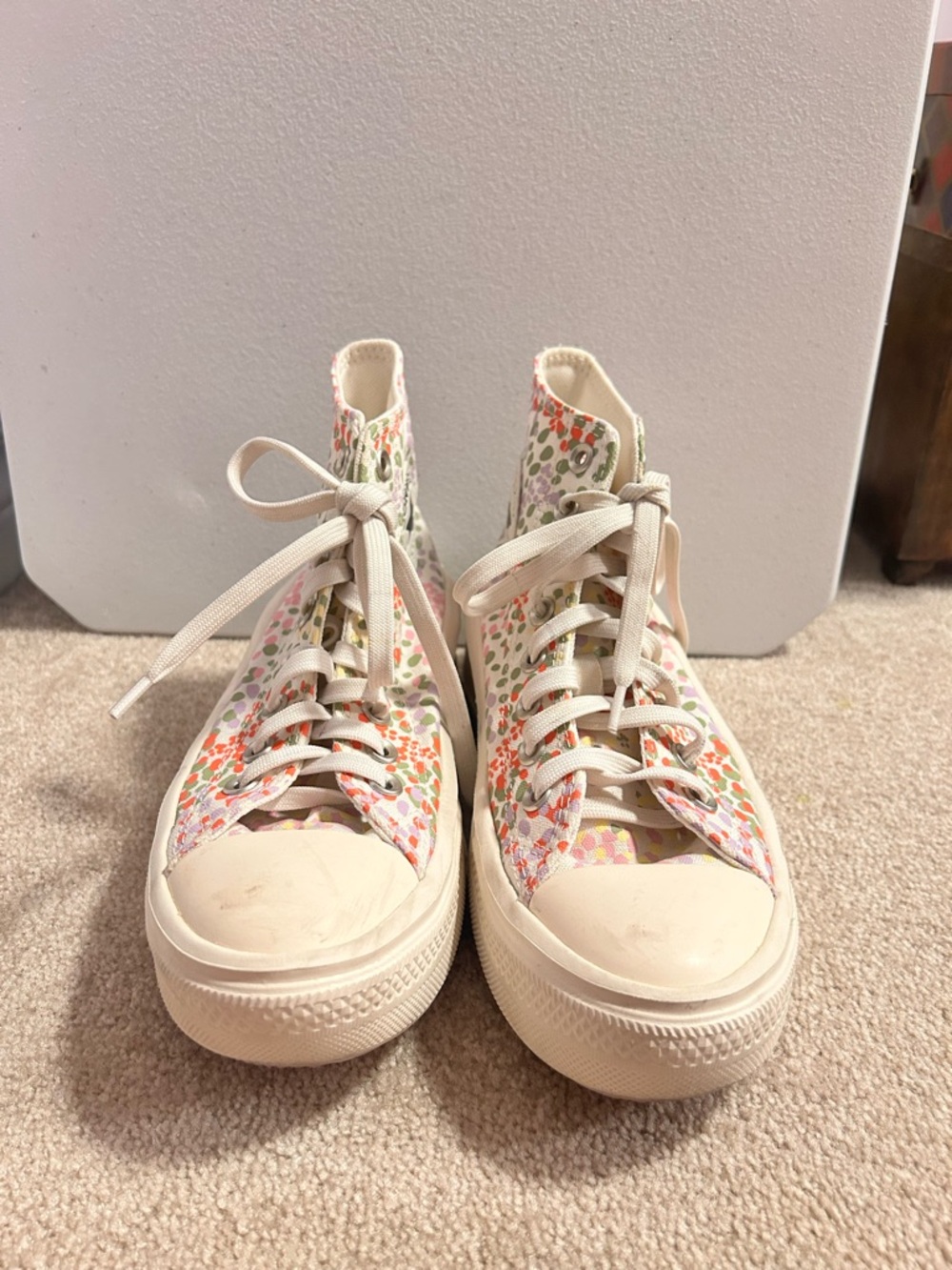 Canvas High-Top Sneakers in Floral Cream
